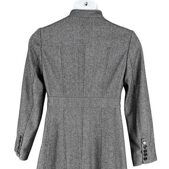 High Style Womens M Wool Gray Military Inspired Herringbone Tweed Coat Old Money - Picture 9 of 16